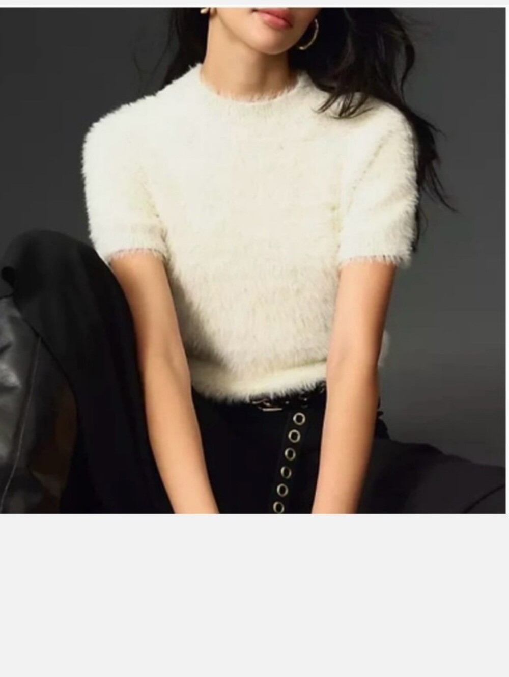 Pilcro Ivory Fuzzy Short-Sleeve Sweater